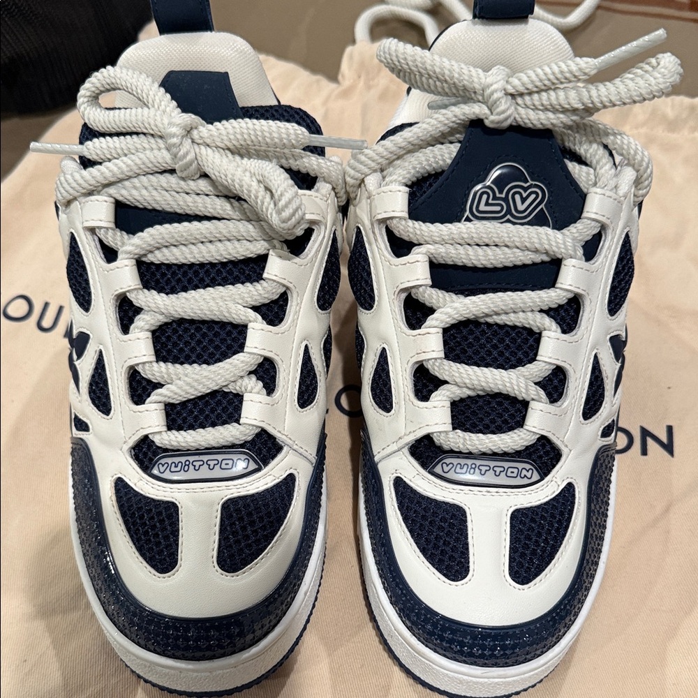 Authentic Louis Vuitton Stylish Navy and White Sneakers - Picture 2 of 5